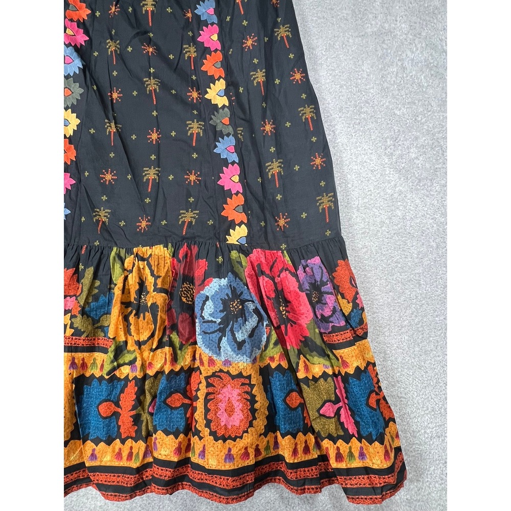 Farm Rio Anthropologie Dress 1X Black Embroidered Strapless Maxi Tie Back Boho - Picture 15 of 16